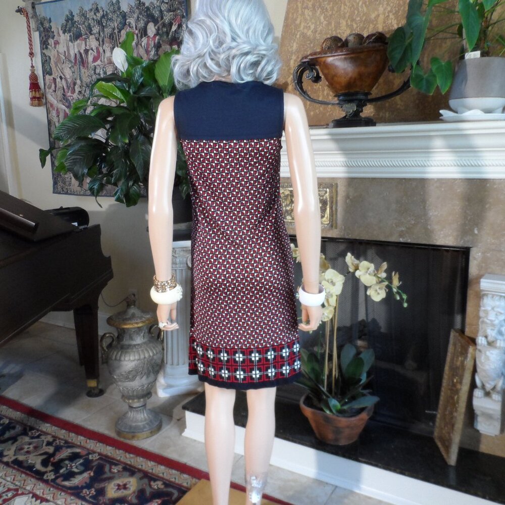 Tory Burch Silk/Wool Navy Blue/Red/White Print Sheath Dress Size XS - Picture 14 of 16